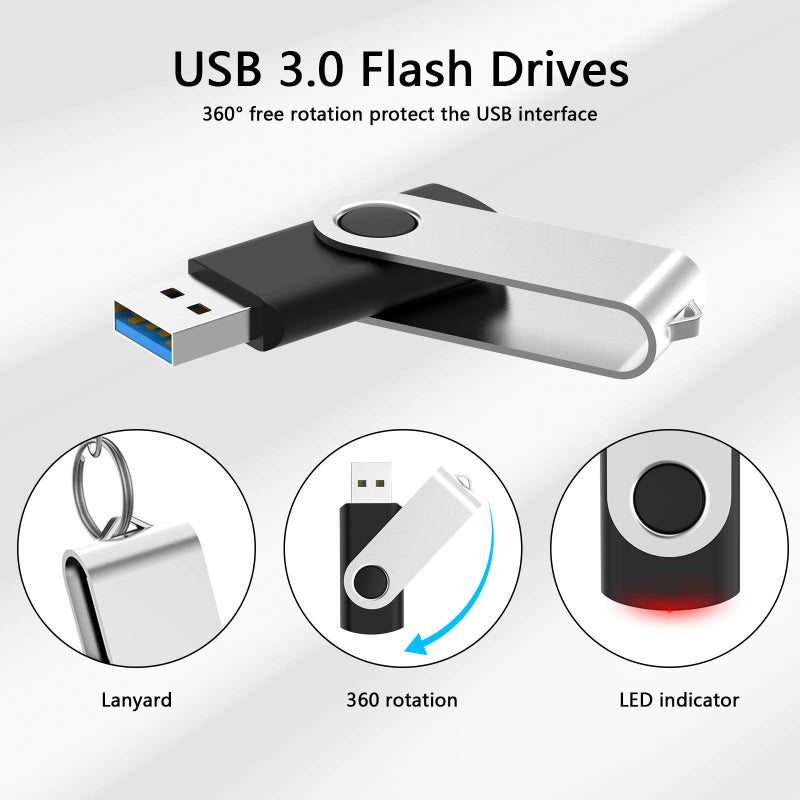 KOOTION 16 GB USB 3.0 Flash Drive 16gb Flash Drives 10pcs Thumb Drive Keychain Jump Drive Swivel Memory Sticks, Black - Image 2